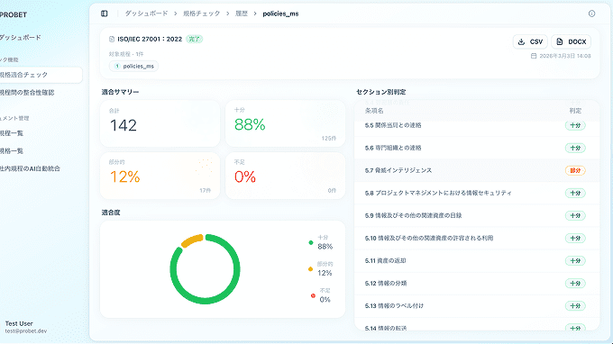 規格適合度チェックの画面イメージ